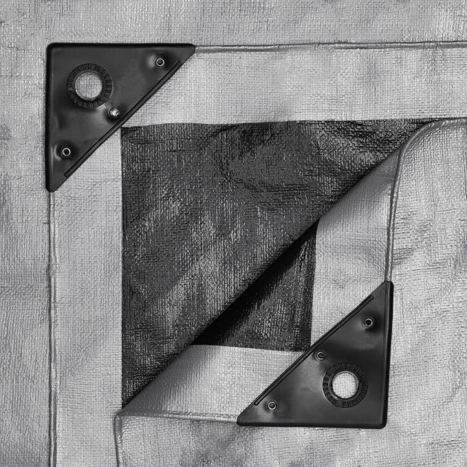 WHITEDUCK Super Heavy Duty Poly Tarp Cover 16 Mil & 10 Mil with Grommets and Reinforced Edges (Brown, White & Silver Black) (Silver Black- 10 Mil, 12' x 16')