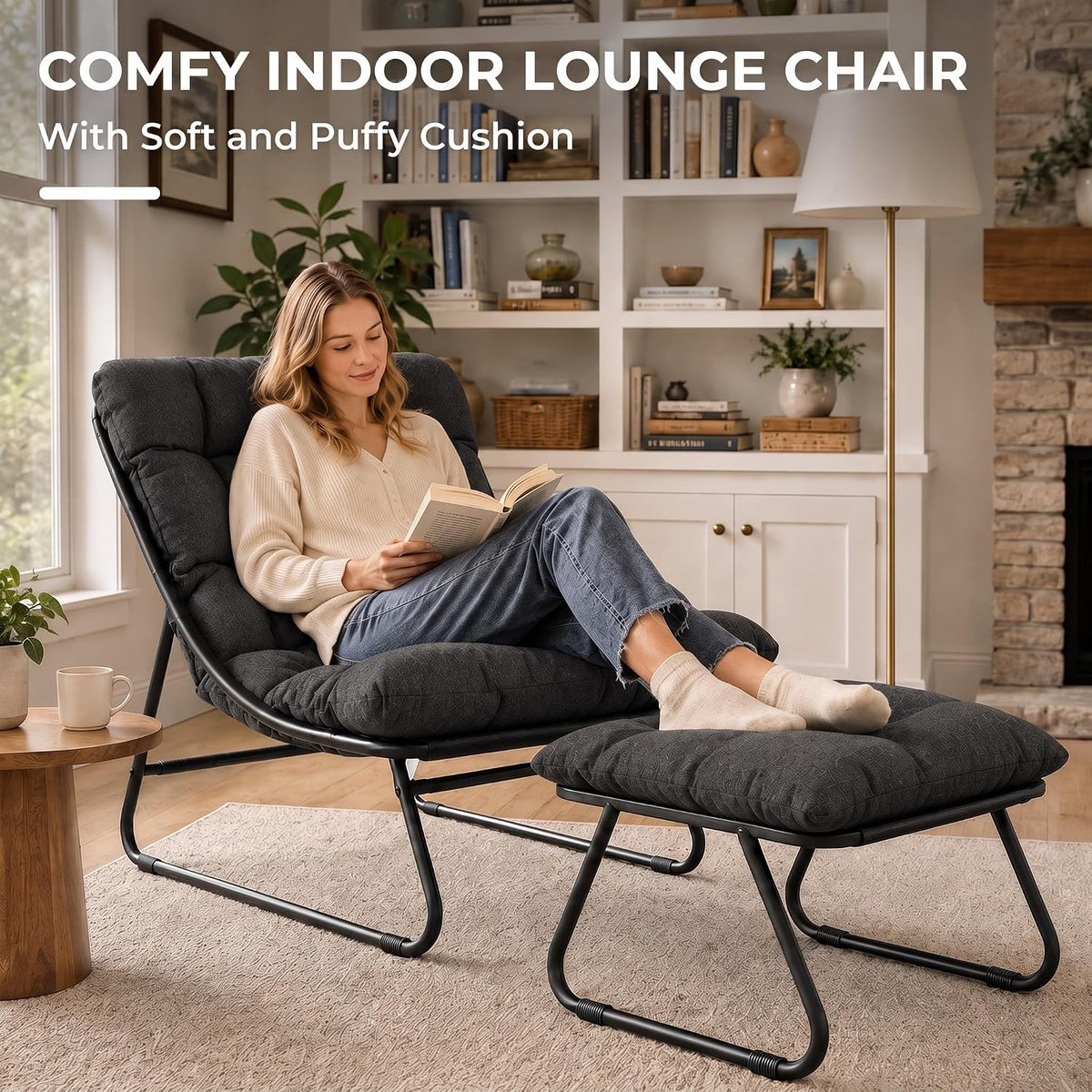Grand patio Outdoor Lounge Chair with Footrest & Cushion, Dark Gray