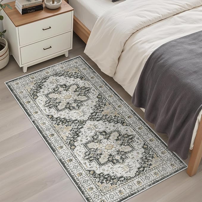 Madane Washable Area Rug 2x4, Small Entryway Rug Non-Slip Vintage Door Mat