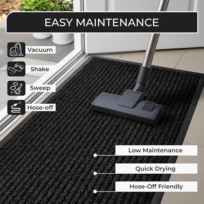 Commercial Door Mat 4'x16' Black, Heavy Duty Industrial Floor Mat