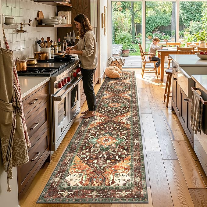 Yamaziot Washable Runner Rug, 3x14 Non-Slip Boho Vintage Hallway Rug Runner