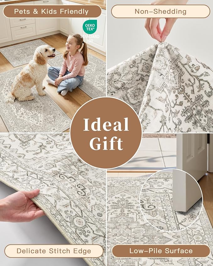 Madane 2-Piece Kitchen Runner Rug Set, Small Area Rug Non-Slip Vintage Door Mat