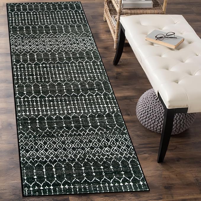 Lahome Moroccan Black Rug 2x8 Washable Non-Skid Kitchen Floor Runner,