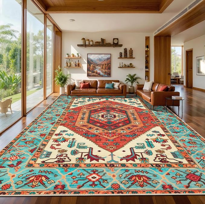 SERISSA 10x12 Area Rugs for Living Room, Large Washable Non-Slip Boho Rug