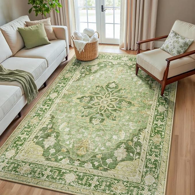 RELEANY Area Rugs 5'x8' Washable Non-Slip, Floral Vintage Distress Medallion