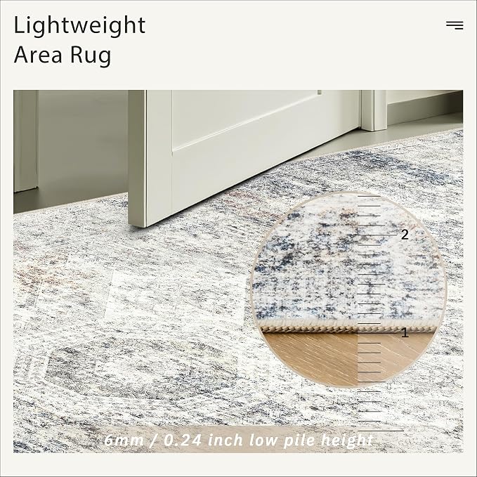 Soalmost 5x7 Area Rugs Blue Ivory Low Pile Indoor Washable Trendy Faded Style