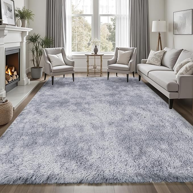 Area Rug for Living Room Bedroom: 4x6 Light Grey Soft Fluffy Shag Upgrade