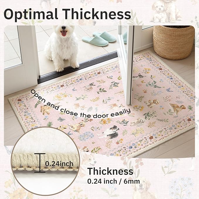 Soalmost Dog 6x9 Area Rugs for Living Room, Machine Washable Animal Floral