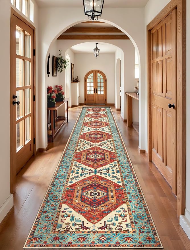 SERISSA Runner Rug for Hallways, Extra Long Boho Rug Ultra Soft Vintage Orange