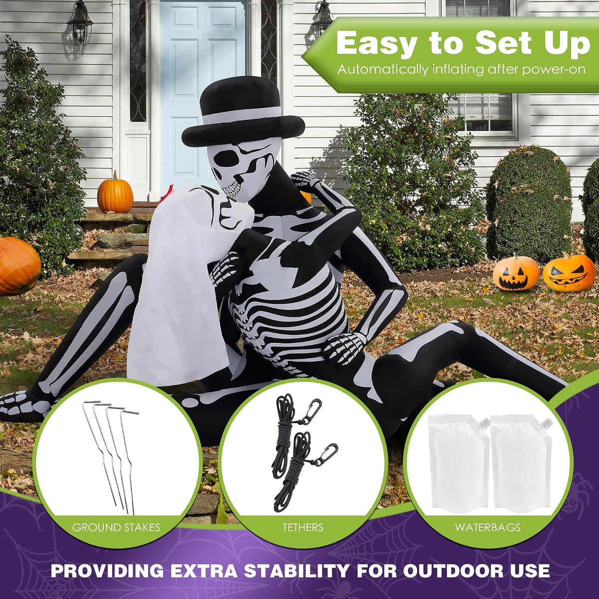 ZPISF 8.5 FT Giant Halloween Inflatables Cuddling Skeleton Couple