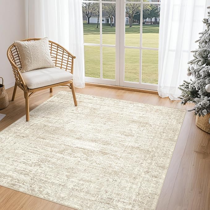 UERMEI Square Area Rugs : Washable 5x5 Neutral Modern Abstract Carpet