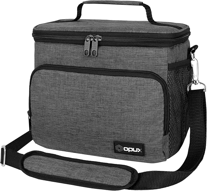 opux Insulated Soft Lunch Bag for Men Women for Office Work School Picnic, Leakproof Cooler Bag with Shoulder Strap for Kid Adult (Charcoal Gray)