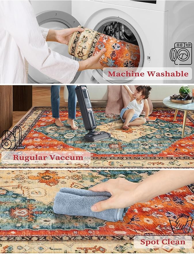 SERISSA Boho Washable Runner Rug, 2x6 Rug Non-Slip Tribal Hallway Kitchen
