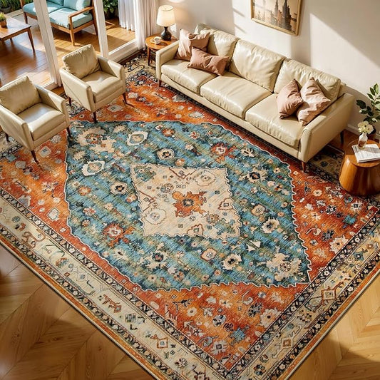 SERISSA 7x9 Area Rugs for Living Room, Large Washable Non-Slip Boho Rug