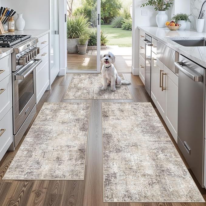 Kitchen Mats for Floor 3 Piece Set, Non-Slip Washable Kitchen Mats for Hardwood
