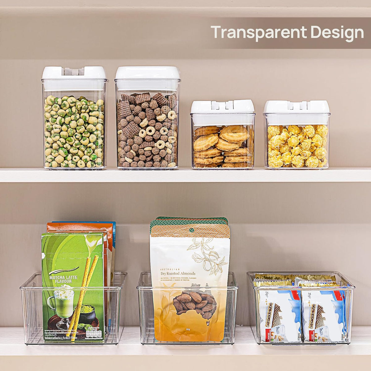 Vtopmart 8 Pack Food Storage Organizer Bins, Clear Plastic, 4 Compartments