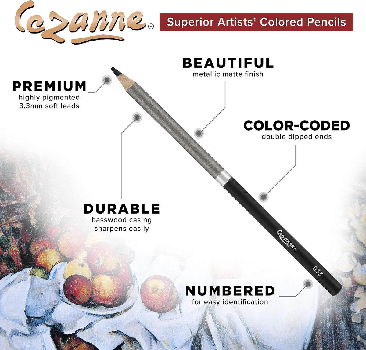 Cezanne Creative Mark Premium Colored Pencils, Black, 12 Packs (144 Count) Highly Pigmented Artist Set, Smooth Sketching Coloring Highlighting Blending, Soft 3.3Mm Wax-Based