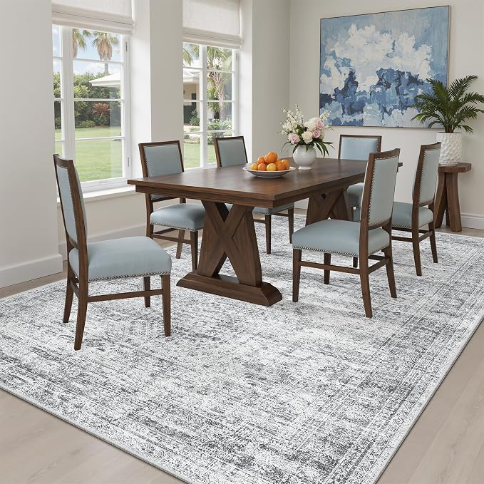 Soalmost 6x9 Area Rug for Living Room Washable 6x9 Gray Rug Non-Slip Modern