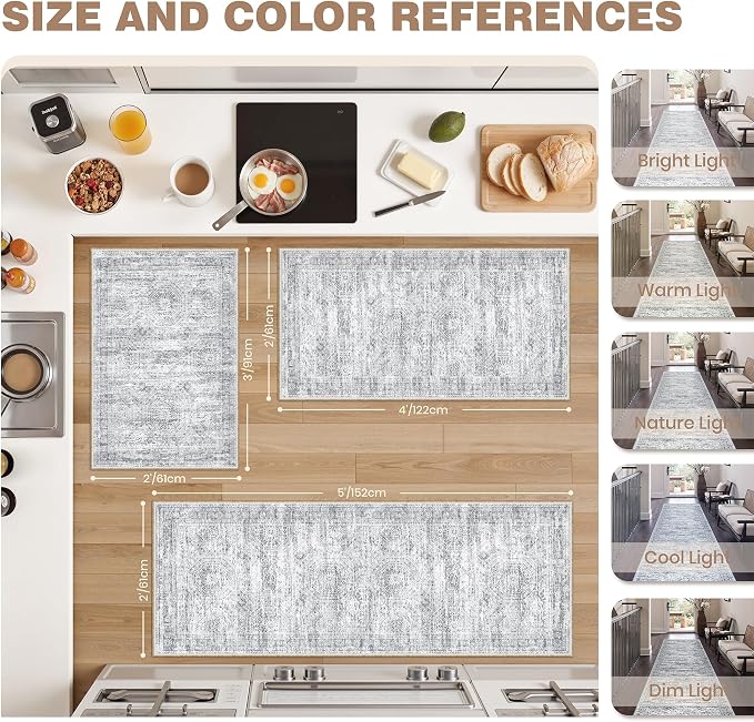 Washable Kitchen Rugs Sets of 2 Piece, Hallway Runner Rug Non-Slip