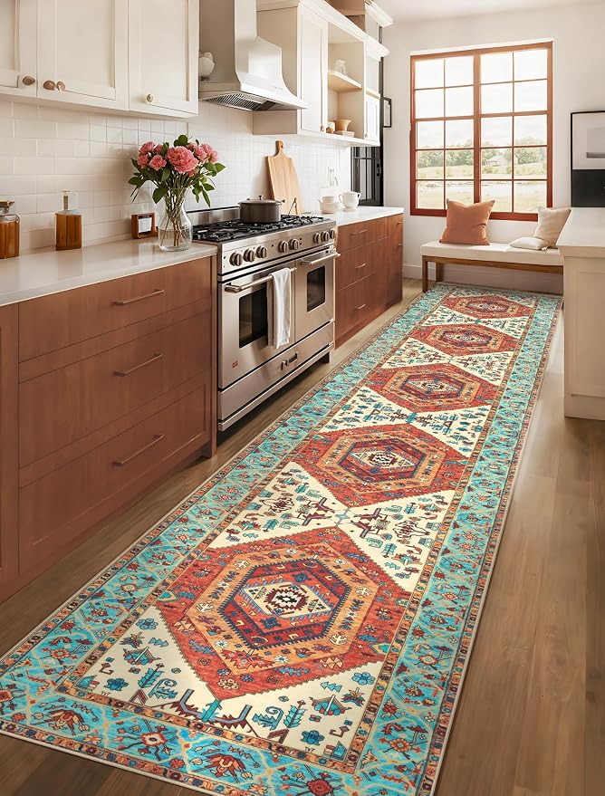 SERISSA Runner Rug for Hallways, Extra Long Boho Rug Ultra Soft Vintage Orange