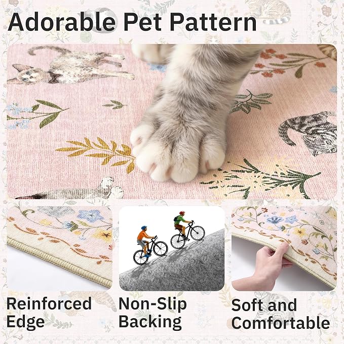 Soalmost Cat 4x6 Area Rugs for Baby Girl Nursery, Machine Washable Animal