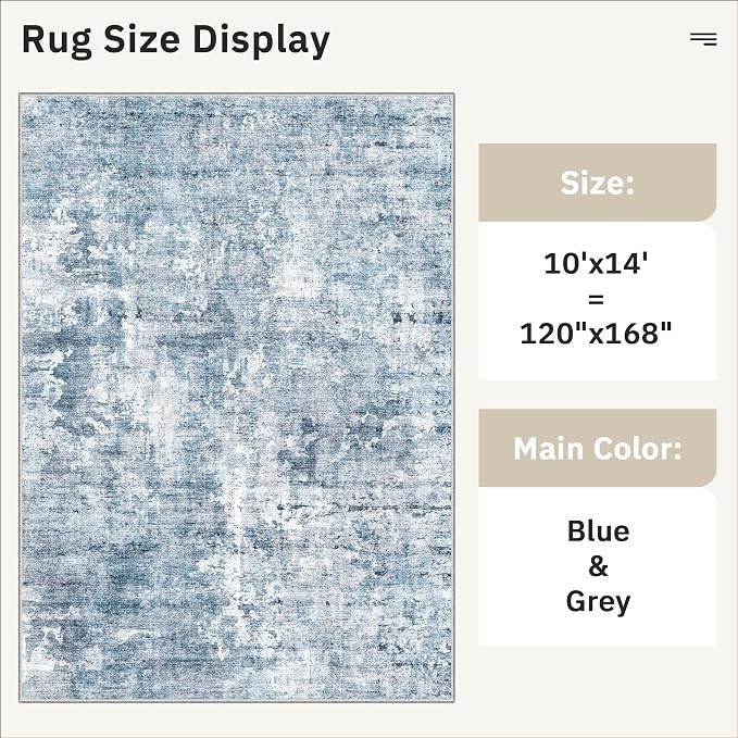 Soalmost 10x14 Area Rugs for Living Room, Non Slip Machine Washable Vintage Rugs