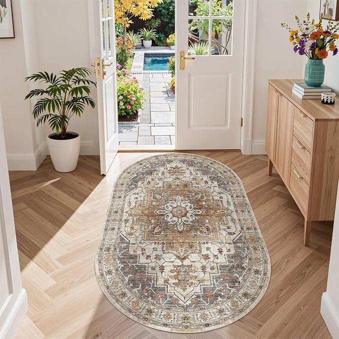 Madane Washable Oval Rug 3x5 for Entryway, Small Oval Area Rugs for Kitchen
