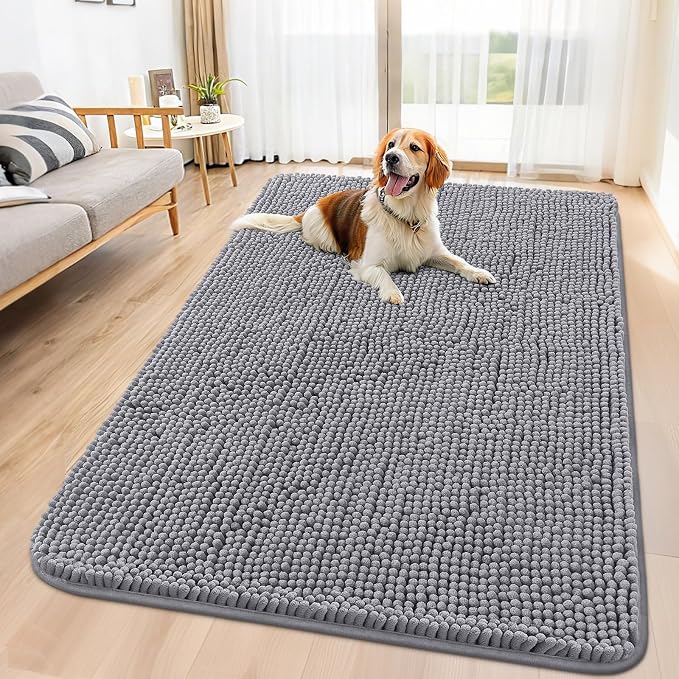 Smiry Dog Door Mat for Muddy Paws 59x35, Absorbent Dirt Trapper, Non-Slip