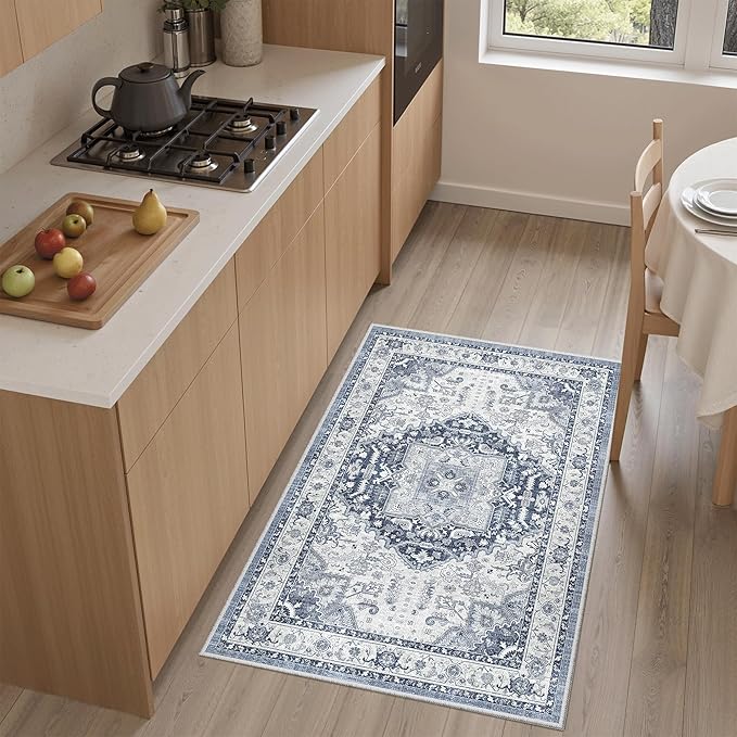 Madane Washable Area Rug 2x3, Small Entryway Rug Non-Slip Vintage Door Mat