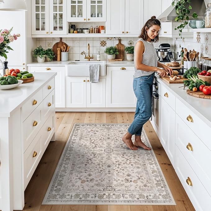 3x5 Kitchen Rug Washable Non-Slip, Soft Low-Pile Thin Door Mat