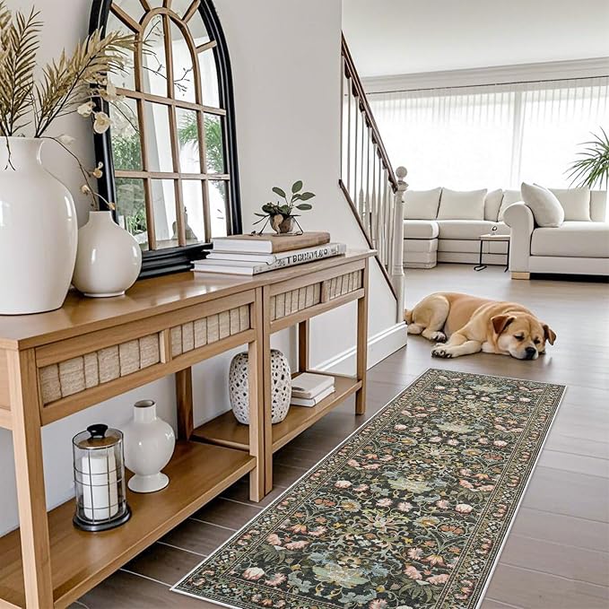 2x6 Washable Hallway Runner Rug: Vintage Floral Kitchen Rugs