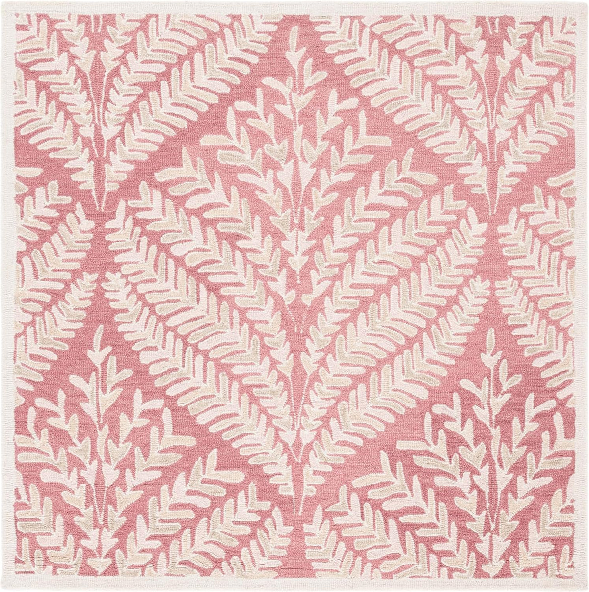 SAFAVIEH Capri Collection Area Rug - 5' Square, Pink & Ivory, Handmade Wool, Ideal for High Traffic Areas in Living Room, Bedroom (CPR208R)
