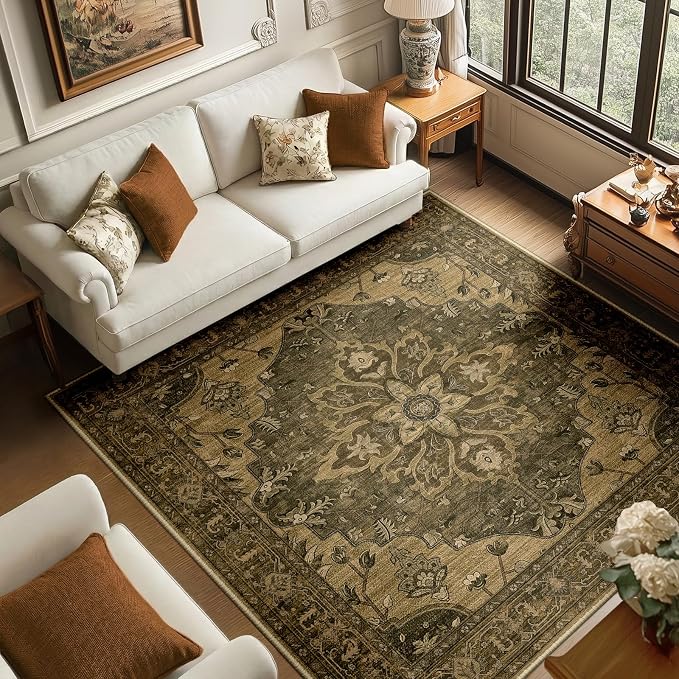 RELEANY Area Rugs Square 6ft Washable Non-Slip, Floral Vintage Distress