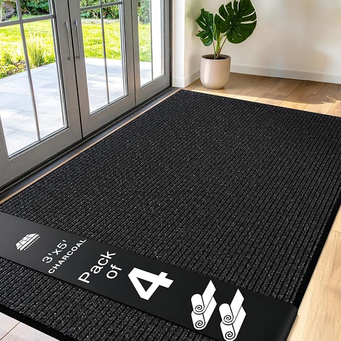 4 Pack Charcoal Commercial Door Mat 3'x5' Heavy Duty Industrial Floor Mat