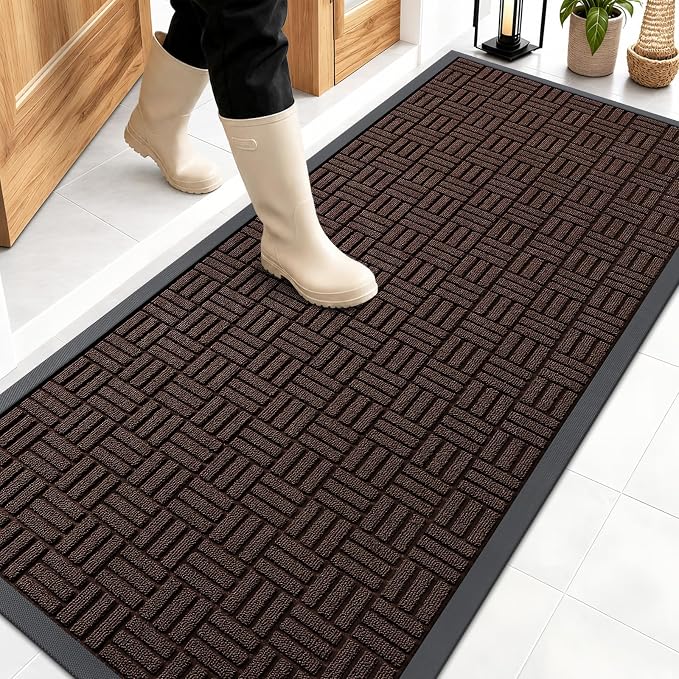 OLANLY Front Door Mat Outside Entrance 59x23, Heavy Duty Sturdy Natural Rubber