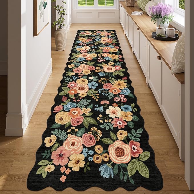 DUKINO 2x8 Washable Runner Rug, Lightweight Soft Floral Hallway Rug Runner