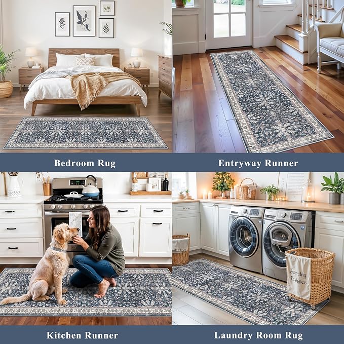 Kitchen Rug Sets 4-Piece with Runner – Washable Non-Slip Floor Mats