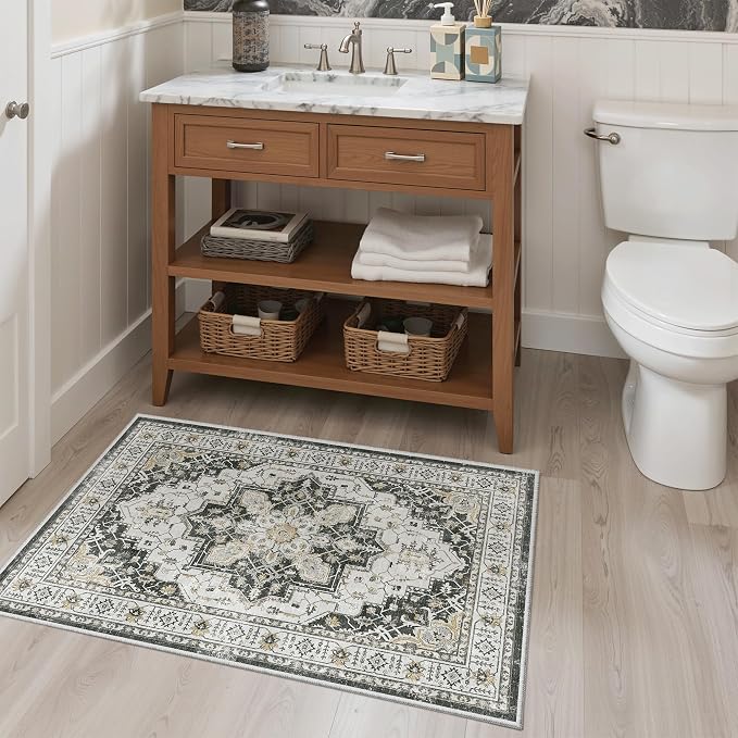 Madane Washable Area Rug 2x3, Small Entryway Rug Non-Slip Vintage Door Mat