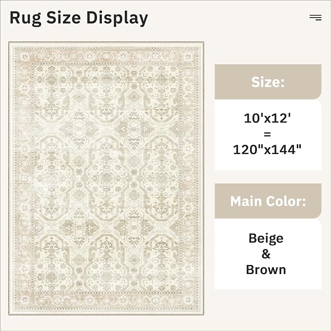 Soalmost Area Rug 10x12 Vintage Washable Living Room Large Carpet Non Slip