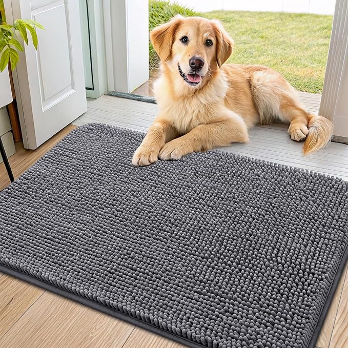 Smiry Dog Door Mat for Muddy Paws 40x24, Absorbent Dirt Trapper, Non-Slip