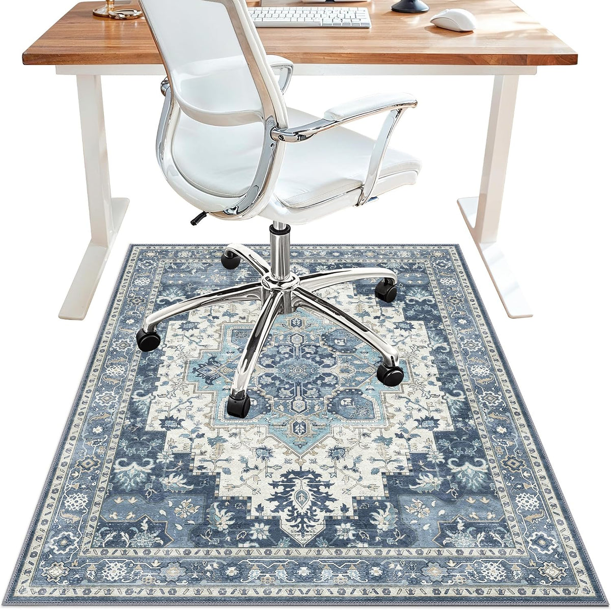 36"x48" Office Chair Mat for Hardwood Floor, Non-Slip Washable Navy