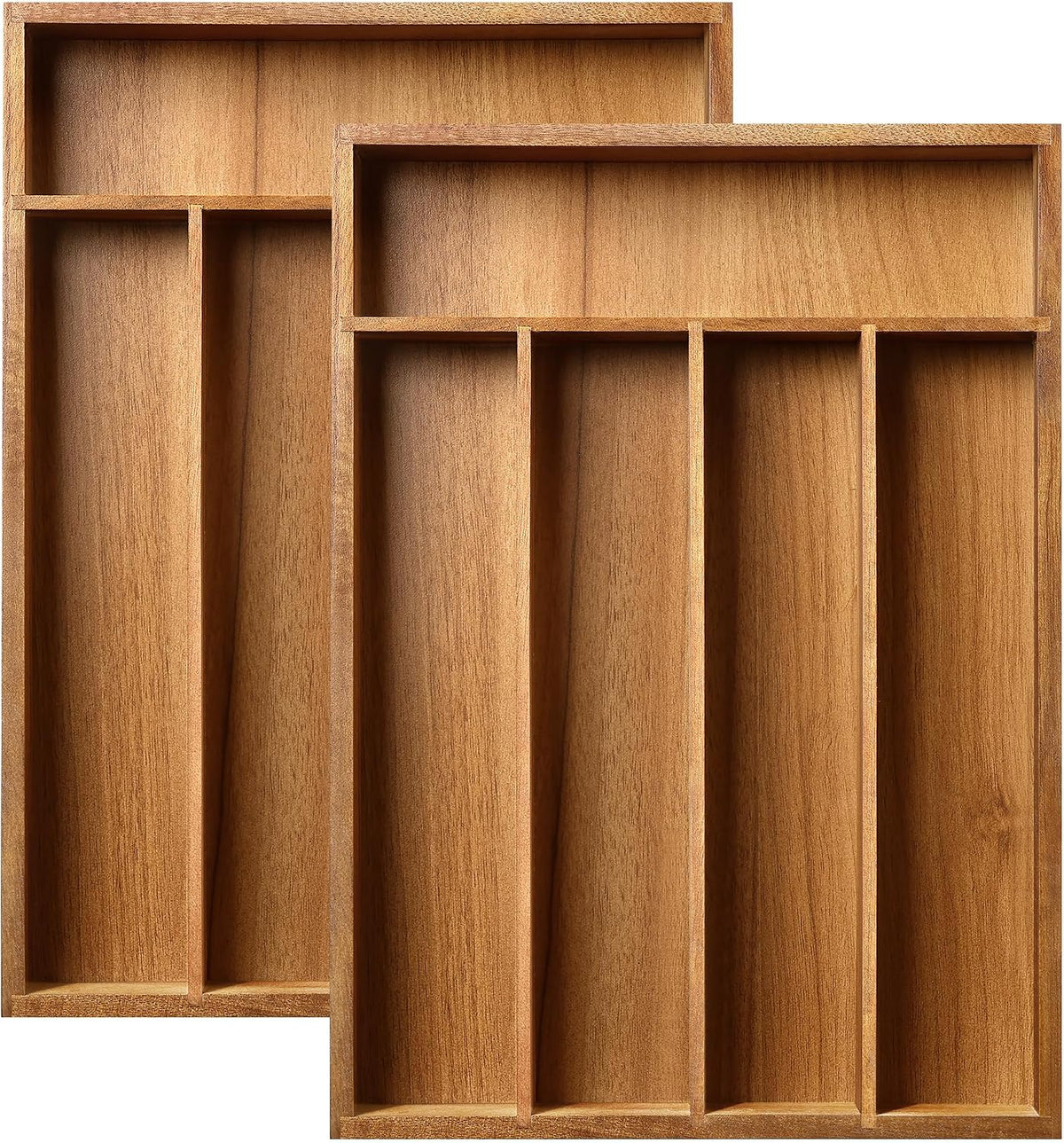 Greenual Acacia Wood Silverware Organizer 10 In Utensil Organizer Silverware Tray for Drawer Cutlery Flatware Organizer for Kitchen 2 Pack