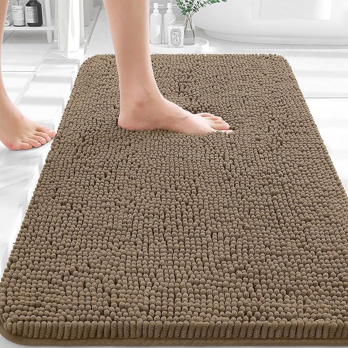 OLANLY Bathroom Rugs 32x20, Extra Soft Absorbent Chenille Bath Rugs, Rubber