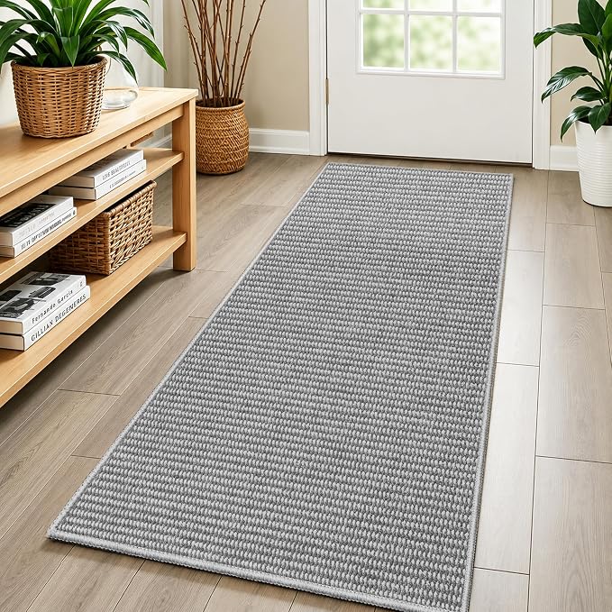 Faux Jute Hallway Runner Rug 2'x6', Washable & Non-Slip, No Odor. Farmhouse