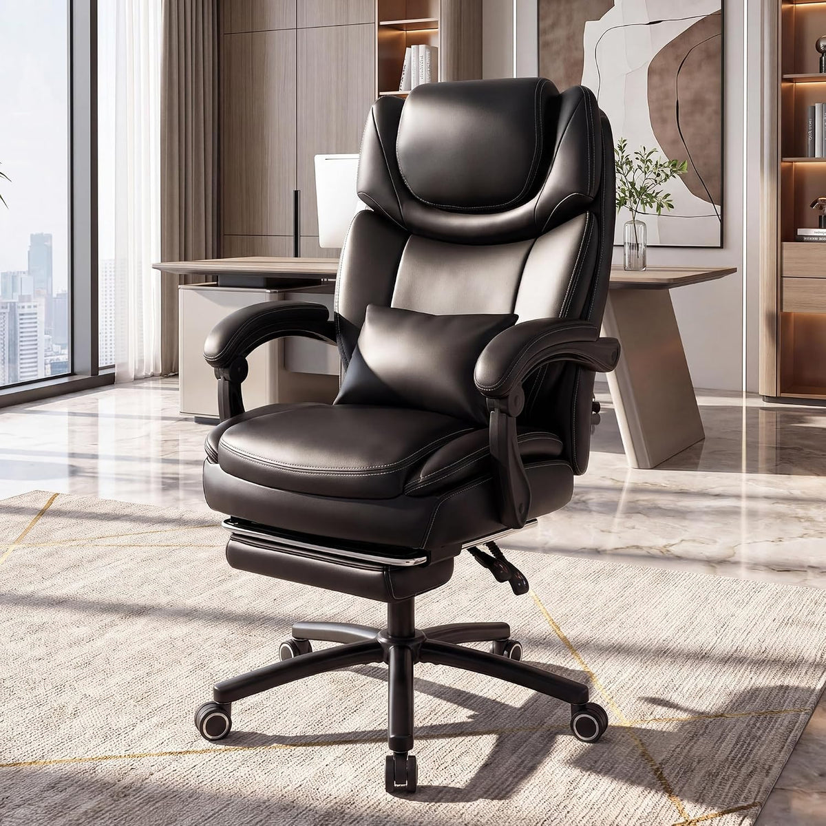 COLAMY Executive Office Chair with Heat Massage, Footrest & Lumbar Support
