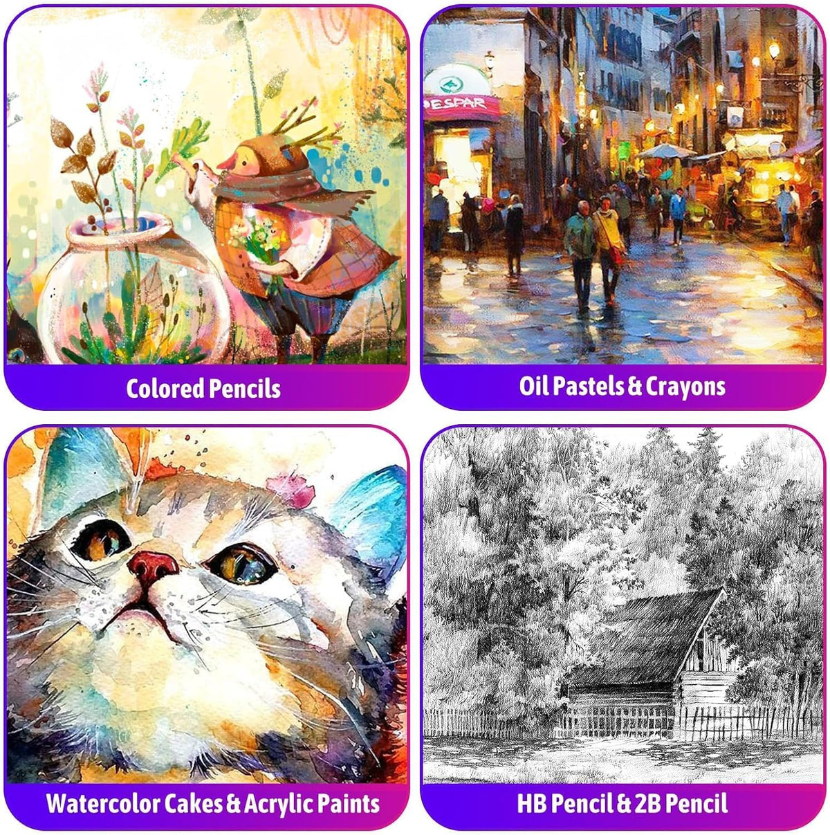 iBayam Art Supplies, 195-Pack Deluxe Drawing Painting Kit, 3 Sketchbook Set