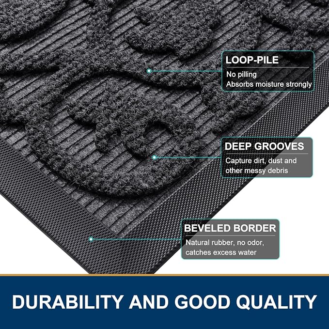 Smiry Welcome Door Mat Outside Entrance, Heavy Duty Trap Dirt and Moisture Easy