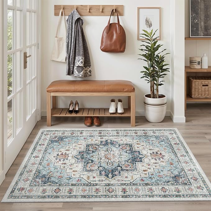Madane Area Rug 4x6 Washable Rugs: Vintage Living Room Rug Soft Low Pile Non
