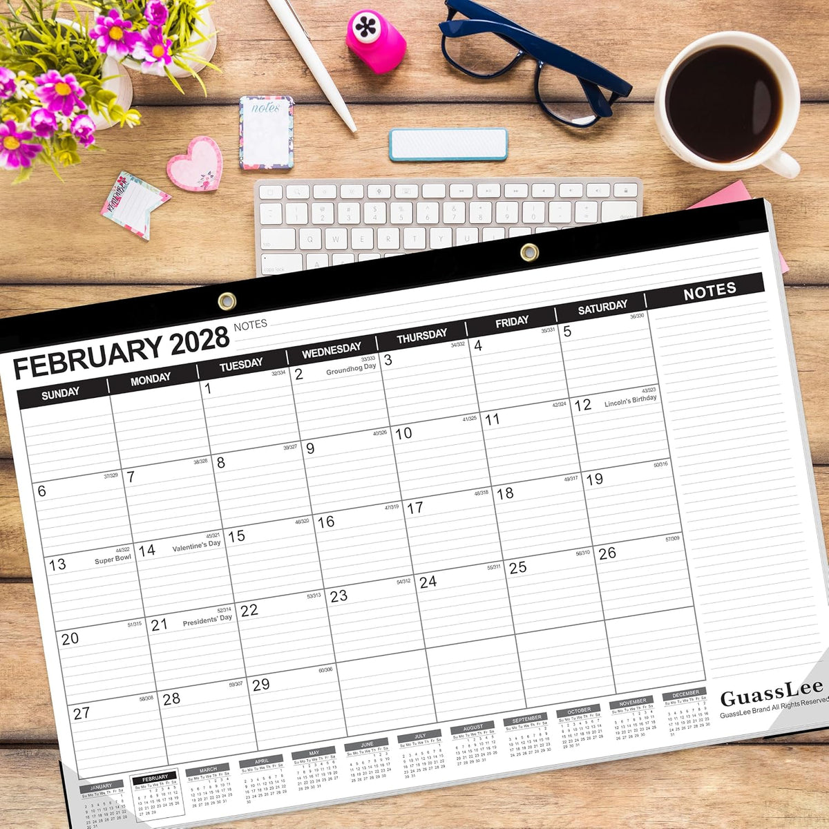 GuassLee Extra Large Desk Calendar 2027-2028, 18 Months, 30"x20"
