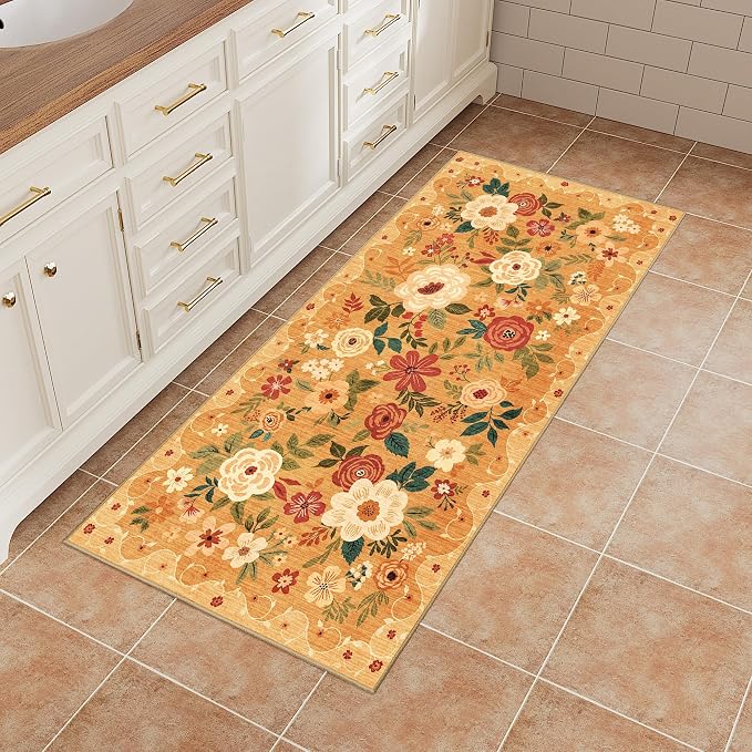 DUKINO 2x4 Rug for Entryway, Washable Kitchen Floral Runner Rug